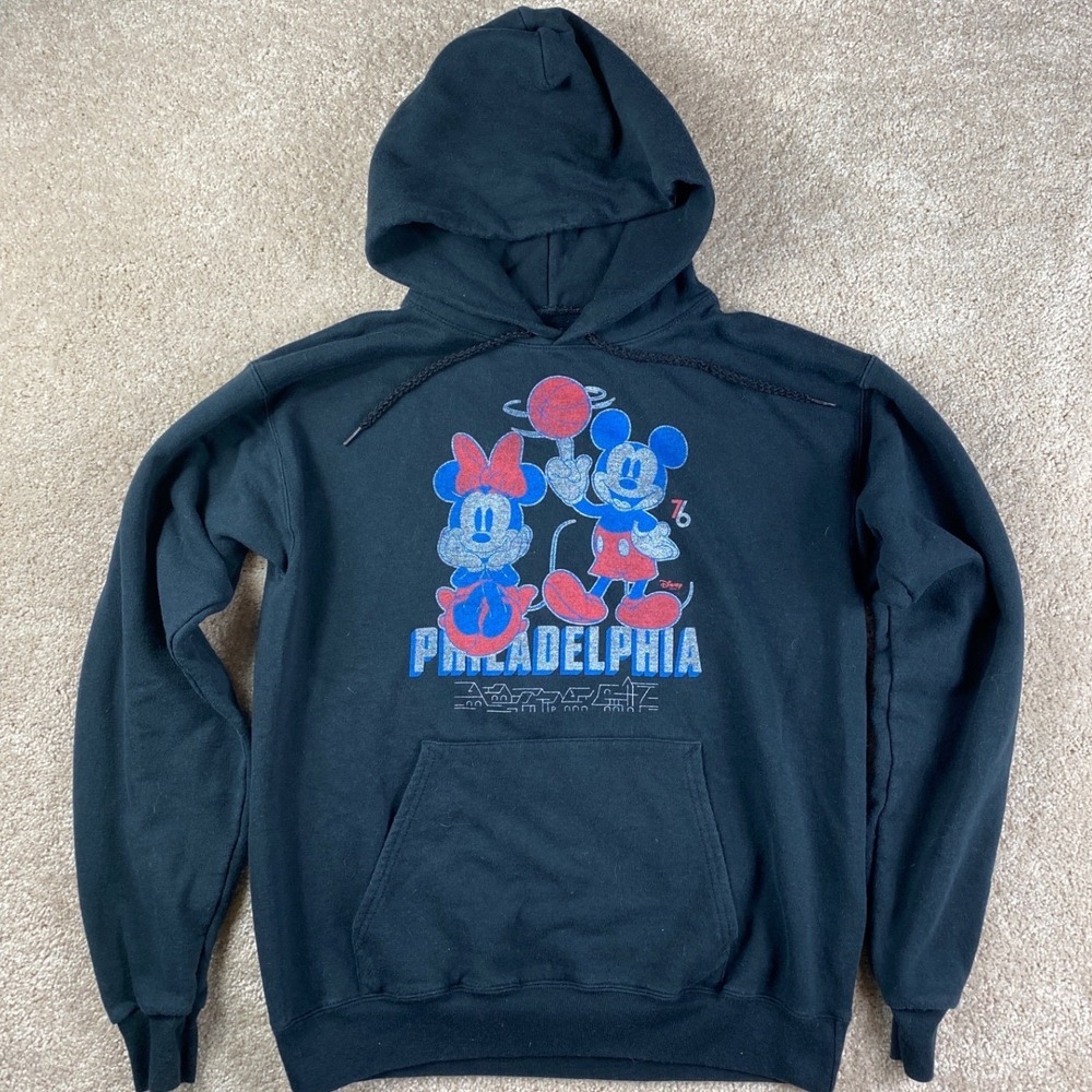Disney x Junk Food Philadelphia Mickey Minnie Basketball Hoodie Black Mens Small
